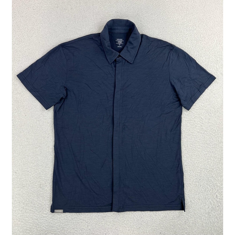 Icebreaker Shirt Mens Medium Blue Merino Wool 150 Ultralite S/S Button Up